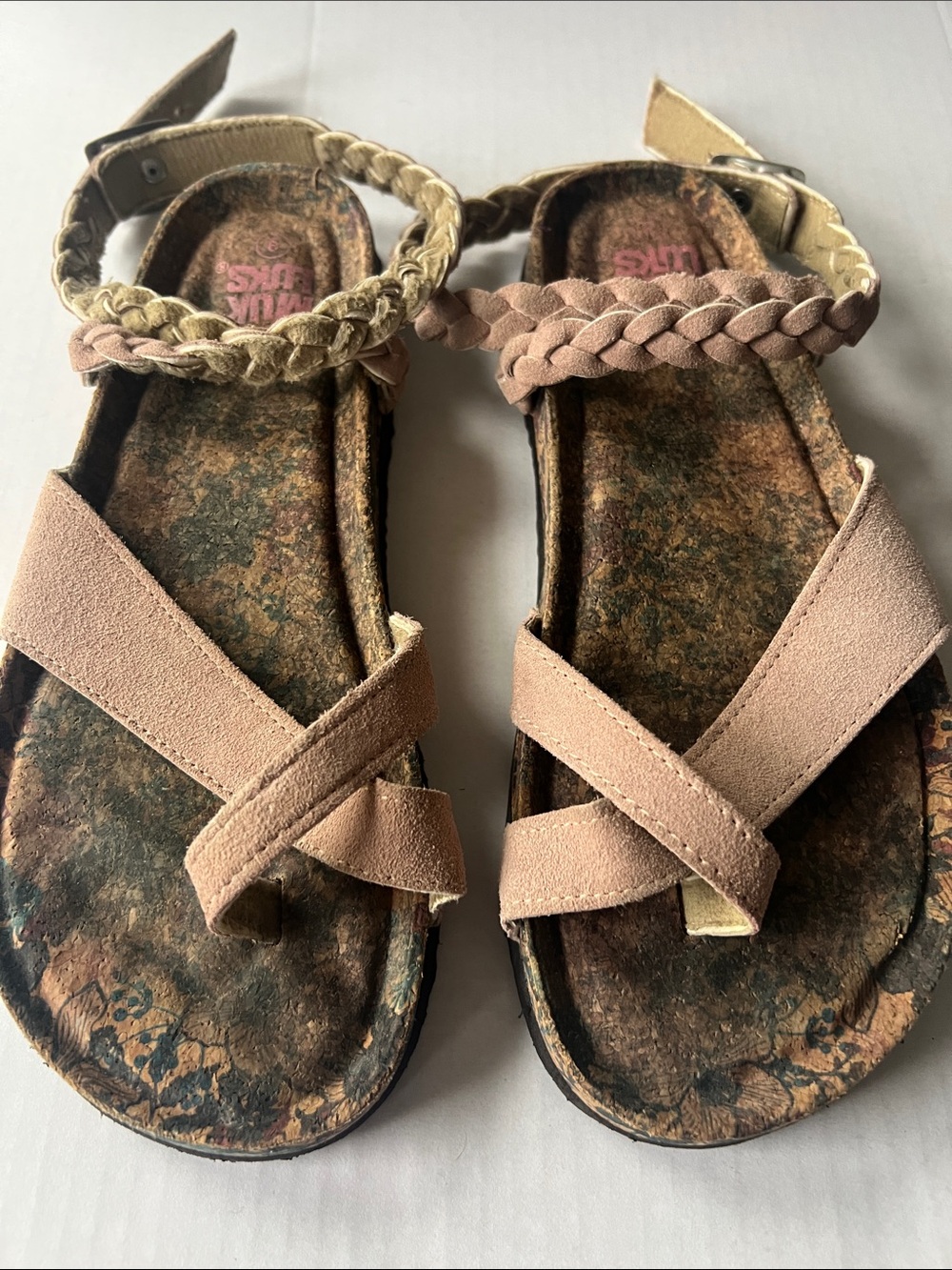 Muk Luks Girls Braided Ankle Strap Sandals in Light Pink
